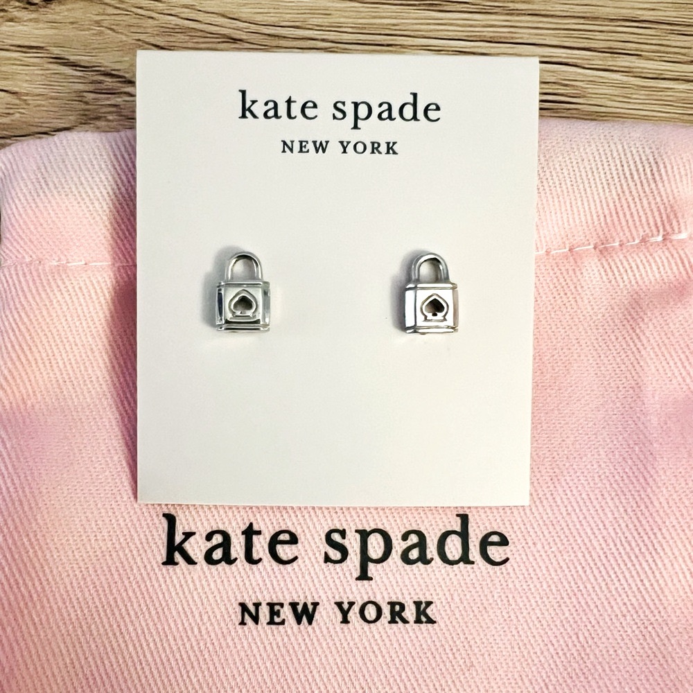 NEW KATE SPADE Silver Lock Stud Earrings